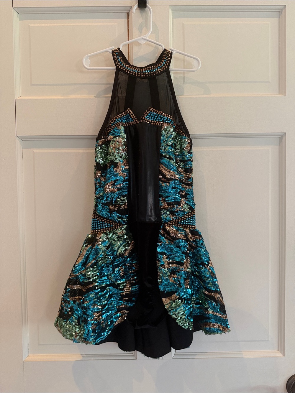 Dance Costume: Black and Teal Sequin Dance Costume Dress